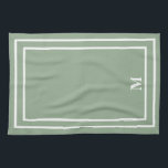 Modern Sage Green Monogram Kitchen Towel<br><div class="desc">This Stylish modern design features a double white line square frame on a pretty sage green background and a monogram in an elegant block font. Change the initial to your own. You can customize this design more by changing the font,  make the whites transparent and choose a different colour.</div>