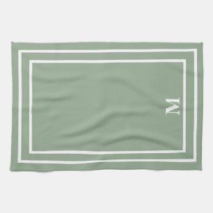Modern Sage Green Monogram Kitchen Towel