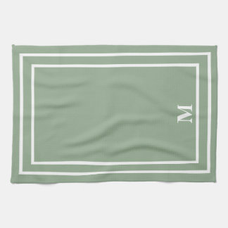 Modern Sage Green Monogram Kitchen Towel