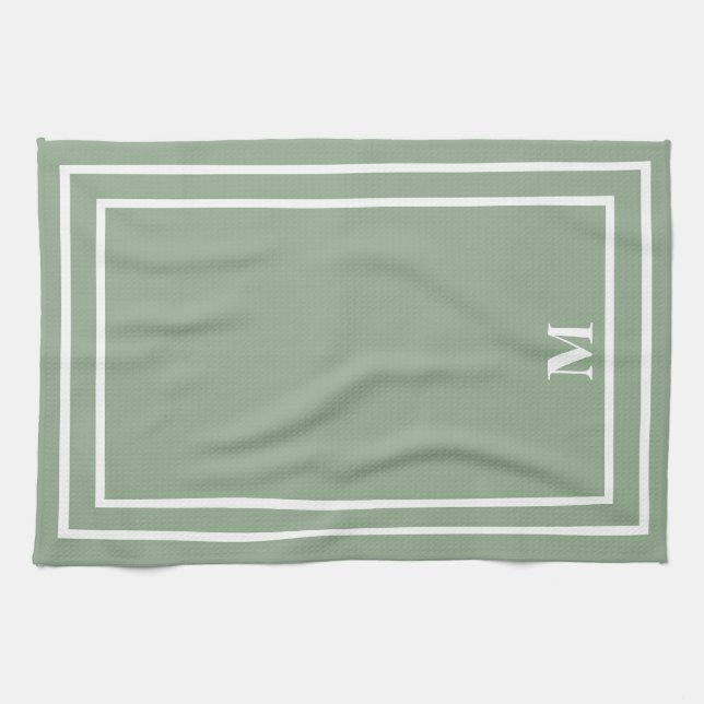 Modern Sage Green Monogram Kitchen Towel (Horizontal)