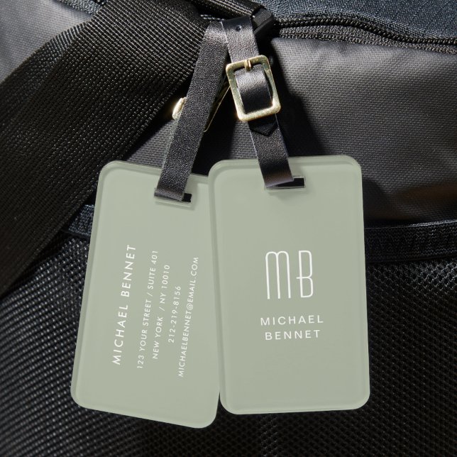 Modern Sage Green Monogram Luggage Tag (Modern Sage Green Monogram Luggage Tag)