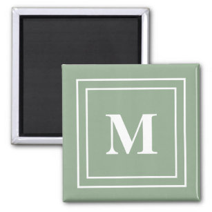 Modern Sage Green Monogram Magnet