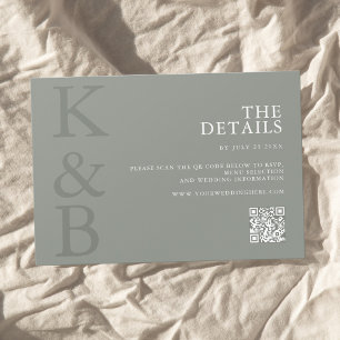 Modern Sage Green Monogram Minimalist Wedding Enclosure Card