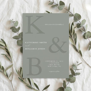 Modern Sage Green Monogram Minimalist Wedding Invitation