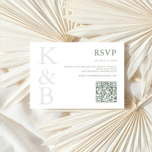Modern Sage Green Monogram Minimalist Wedding RSVP Card