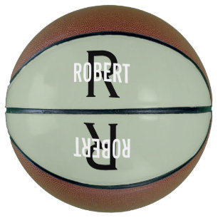 Modern sage green monogram name basketball