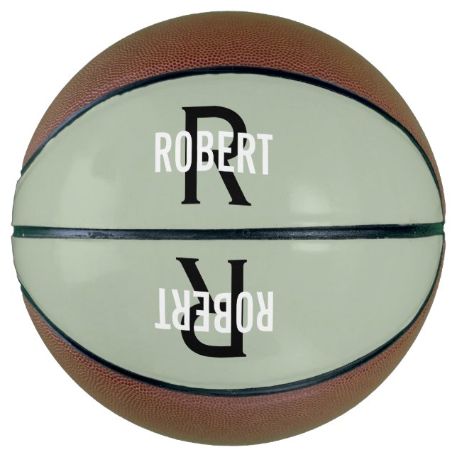 Modern sage green monogram name basketball (Front)