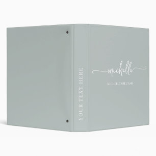 Modern Sage Green Monogram Name Script Binder