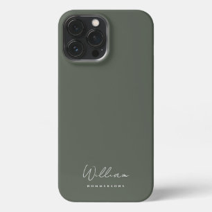 Modern Sage Green Monogram Name Script iPhone 13 Pro Max Case