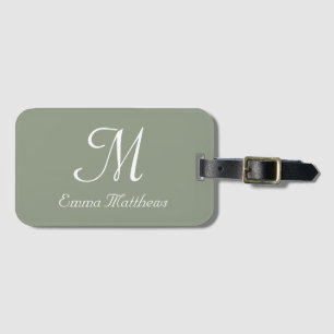 Modern Sage Green Monogram Name Travel Holiday Luggage Tag
