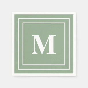 Modern Sage Green Monogram Napkin