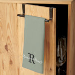 Modern Sage Green Monogram Script Initial Name Kitchen Towel<br><div class="desc">Modern Sage Green Monogram Script Initial Name kitchen towel</div>