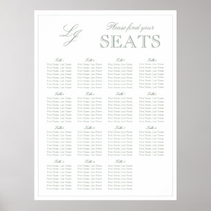 Modern Sage Green Monogram Script Wedding Seat Poster