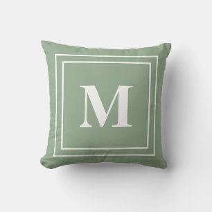 Modern Sage Green Monogram Throw Pillow