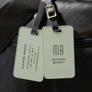 Modern Sage Green Monogrammed Luggage Tag