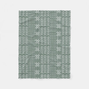 Modern Sage Green Mud cloth African Pattern Fleece Blanket
