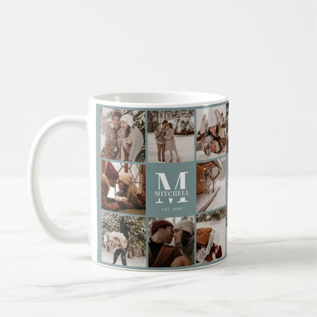 Modern Sage Green Multi Photo Collage Keepsake Coffee Mug (Left)