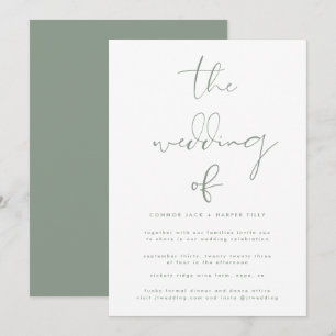 Modern Sage Green Neutral White Wedding Invitation