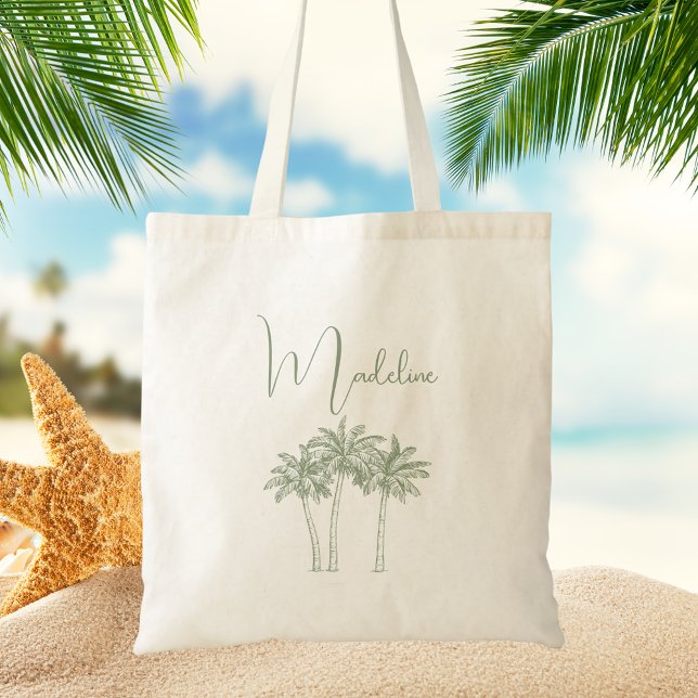 Modern Sage Green Palm Tree Typography  Tote Bag (Creator Uploaded)