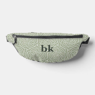 Modern sage green pattern monogrammed fanny pack