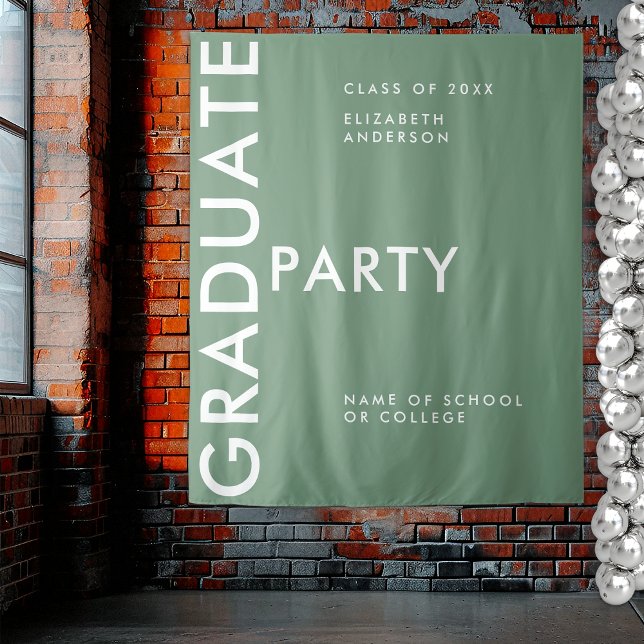 Modern Sage Green Personalize Graduation Backdrop Tapestry (Creator Uploaded)