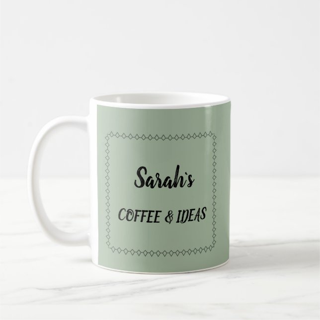 Modern Sage Green Personalized Coffee Mug (Left)