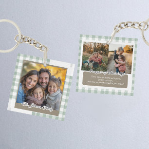 Modern Sage Green Personalized Family Photo Keychain