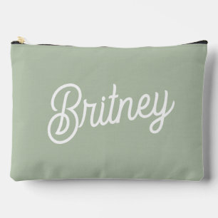 Modern Sage Green Personalized Monogram and Name Accessory Pouch