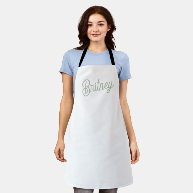 Modern Sage Green Personalized Monogram and Name  Apron (Worn)