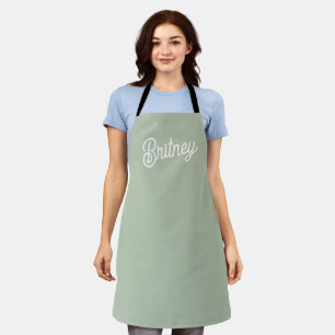 Modern Sage Green Personalized Monogram and Name  Apron