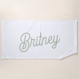 Modern Sage Green Personalized Monogram and Name  Beach Towel