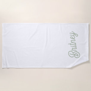 Modern Sage Green Personalized Monogram and Name  Beach Towel