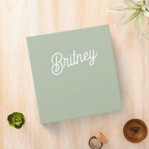 Modern Sage Green Personalized Monogram and Name  Binder