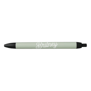 Modern Sage Green Personalized Monogram and Name  Black Ink Pen