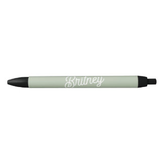 Modern Sage Green Personalized Monogram and Name  Black Ink Pen