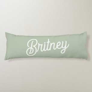 Modern Sage Green Personalized Monogram and Name  Body Pillow