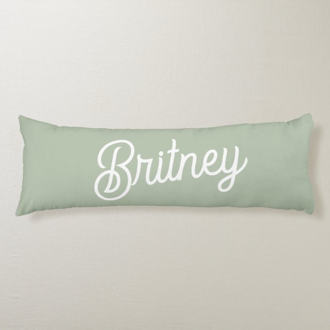 Modern Sage Green Personalized Monogram and Name  Body Pillow (Front)