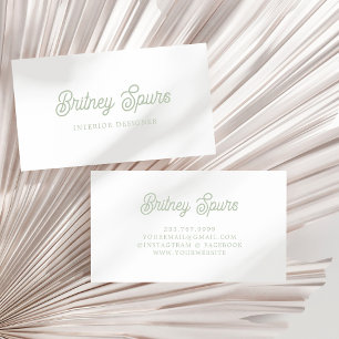 Modern Sage Green Personalized Monogram and Name  Business Card