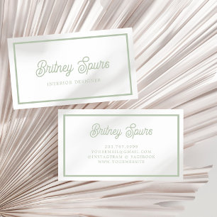 Modern Sage Green Personalized Monogram and Name Business Card