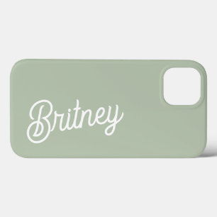 Modern Sage Green Personalized Monogram and Name  iPhone 13 Case