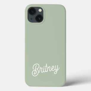 Modern Sage Green Personalized Monogram and Name  iPhone 13 Case