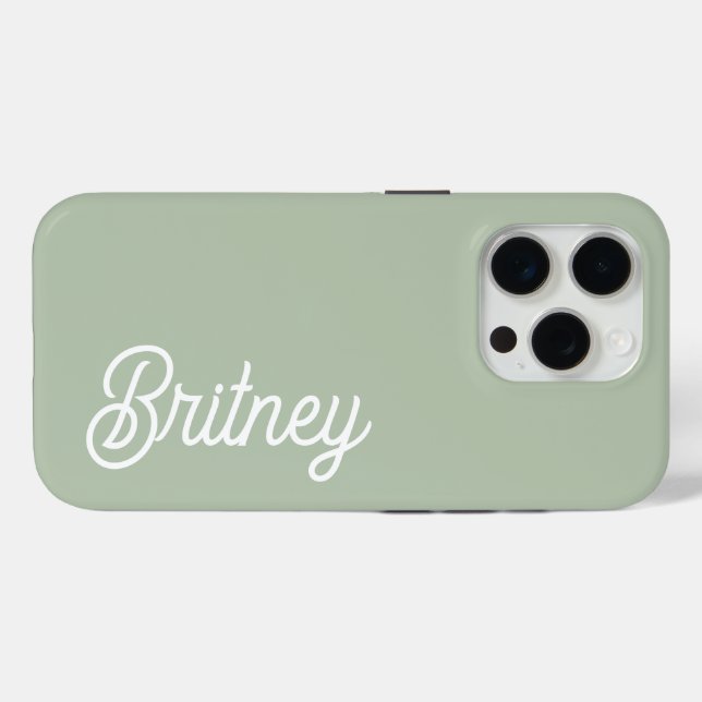 Modern Sage Green Personalized Monogram and Name  Case-Mate iPhone Case (Back (Horizontal))