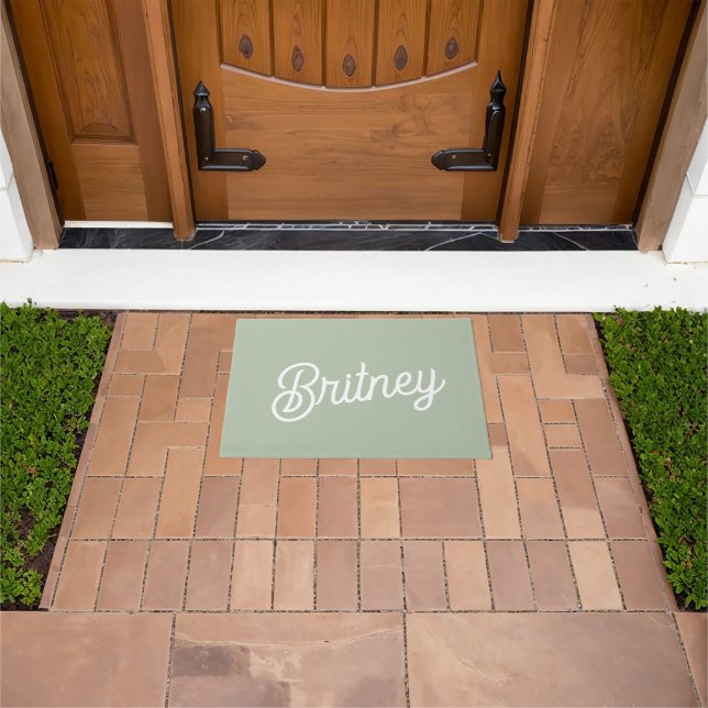 Modern Sage Green Personalized Monogram and Name  Doormat (Outdoor)