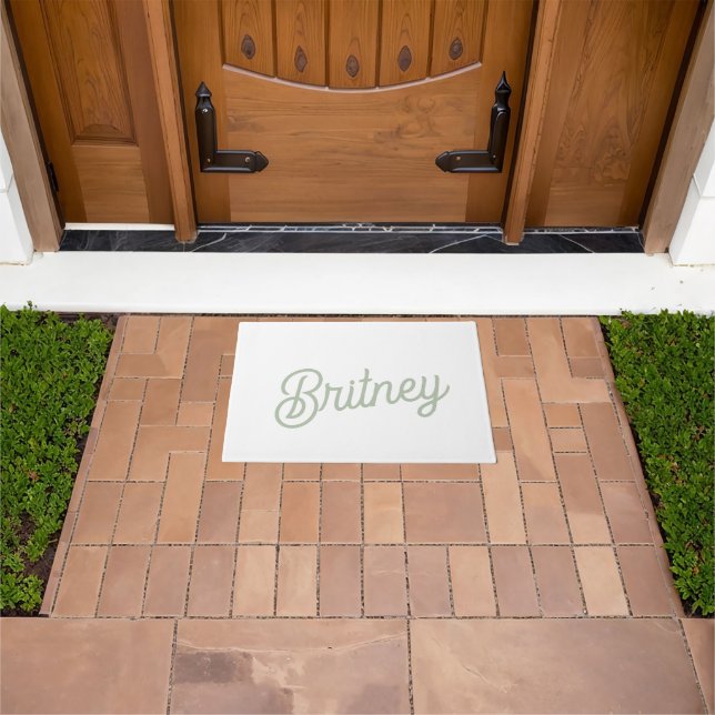Modern Sage Green Personalized Monogram and Name  Doormat (Outdoor)