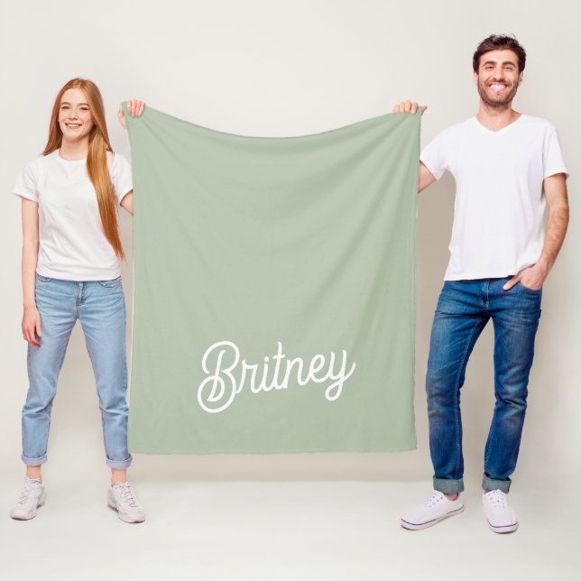 Modern Sage Green Personalized Monogram and Name  Fleece Blanket (In Situ)