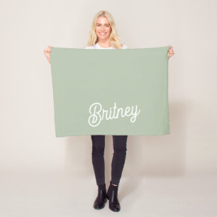 Modern Sage Green Personalized Monogram and Name  Fleece Blanket