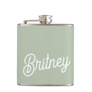 Modern Sage Green Personalized Monogram and Name  Hip Flask