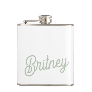 Modern Sage Green Personalized Monogram and Name Hip Flask