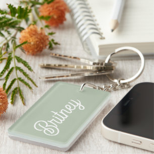 Modern Sage Green Personalized Monogram and Name  Keychain