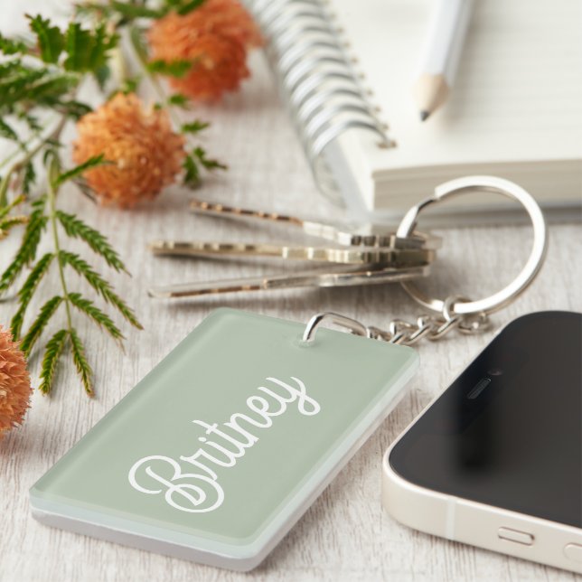 Modern Sage Green Personalized Monogram and Name  Keychain (Front Right)